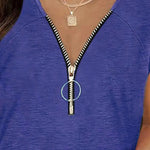 Full Size Half Zip Cap Sleeve T-Shirt -runwayfashionista.com