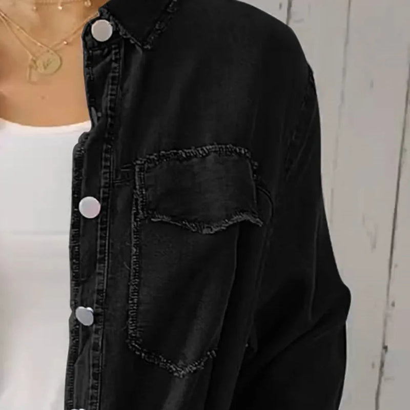 Pocketed Button Up Long Sleeve Denim Jacket - runwayfashionista.com
