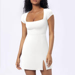 Elegant U-Neck A-Line Midi Dress - white