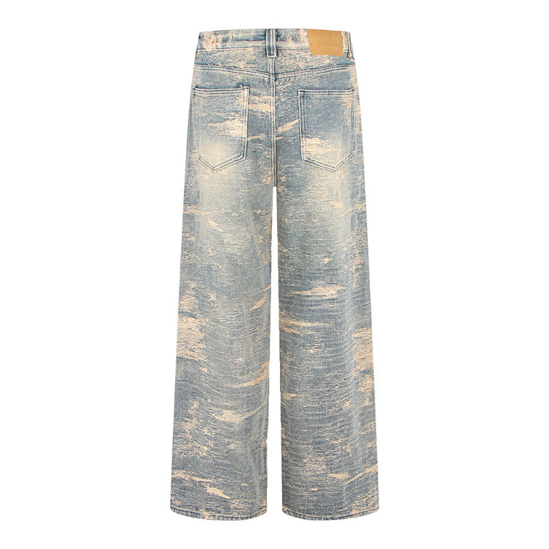 Washed Distressed Straight Loose Jeans