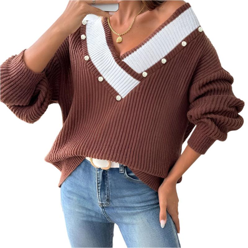 V-neck loose sweater -runwayfashionista.com