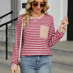 Pocketed Striped Round Neck Long Sleeve T-Shirt - runwayfashionista.com
