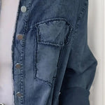 Pocketed Button Up Long Sleeve Denim Jacket - runwayfashionista.com