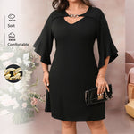 Flattering Black Dress: Flare Sleeves, V-Neck