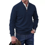 Men's Wool Blend Stand-up Collar Sweater - navy blue