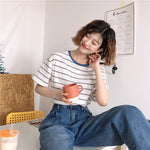 Academy Style Loose Slim Fit Blue Striped Top