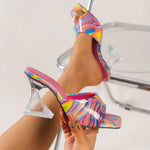 PU material casual mid heel sandals.