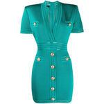 Knitted Short Sleeved V-neck Dress