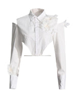 Spliced Flower Lace up Design Shirt