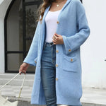 Pocketed Button Up Long Sleeve Hooded Cardigan - runwayfashonista.com