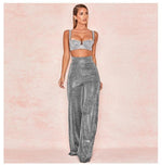 Silver-iron wide-leg pants high waist