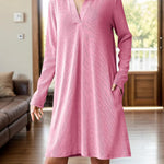 Notched long sleeve mini dress - runwayfashionista.com