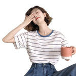 Academy Style Loose Slim Fit Blue Striped Top