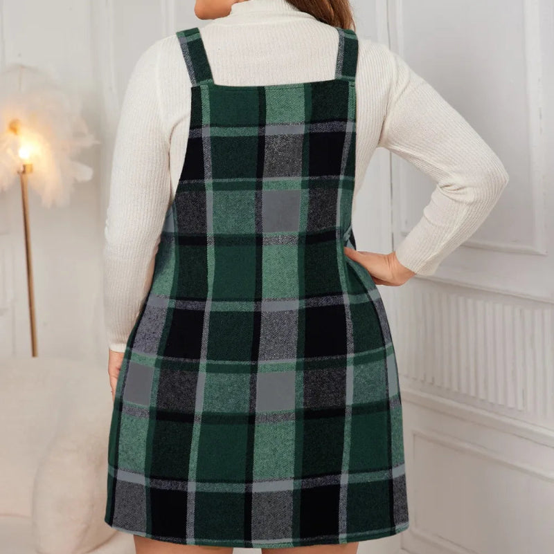 Edgy Plus Size Plaid Overall Mini Dress