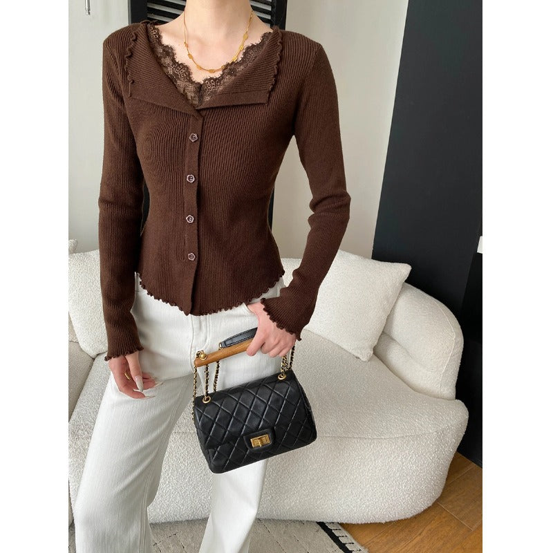 Lace Spliced Ruffled Knit: Chic Commute Style