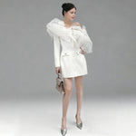 Mesh Cloud Shoulder Diamond Pendant Mini Dress