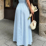 Deep V-neck Striped Maxi Dress