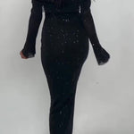 Off-Shoulder Maxi Dress With Glitter Detail And Mesh Sleeves - black