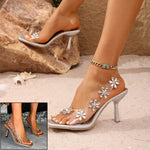 PVC Rhinestone Flowers Slingback Sandals