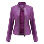 Zip-up Leather Jacket - purple
