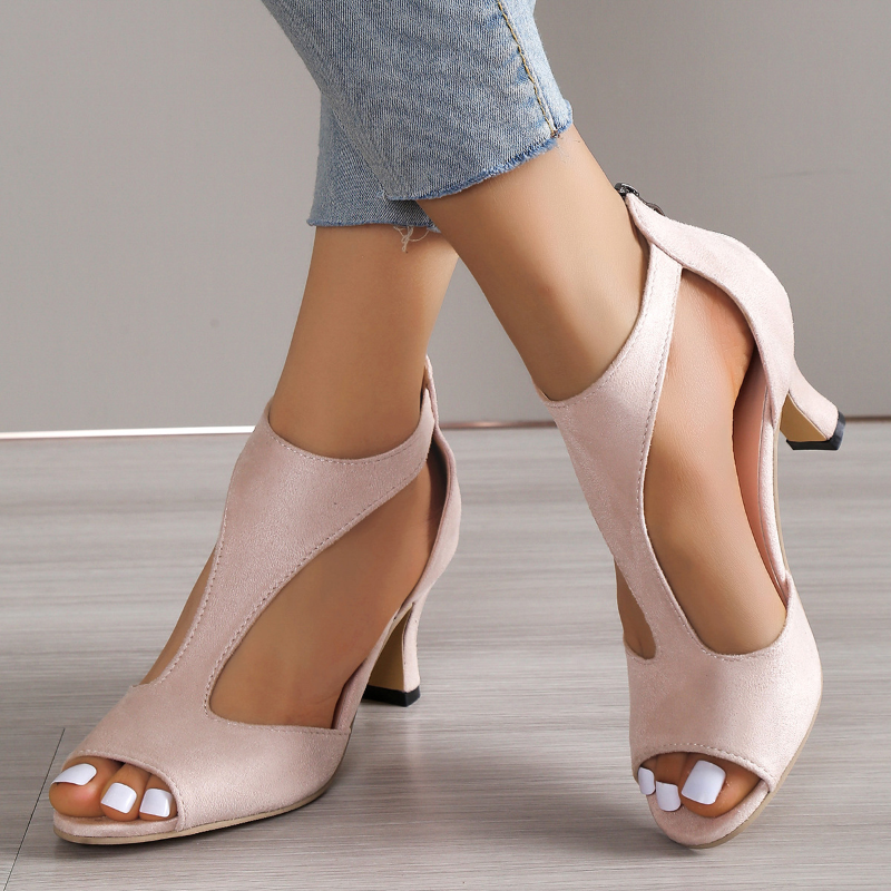 Dressy Open Toe Fish Mouth High Heels - beige