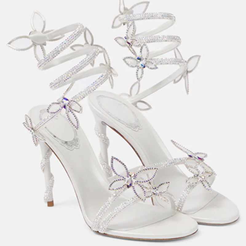 Snake Butterfly Rhinestone Flower Stiletto Heels
