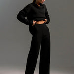 Cozy Chic Knit Pullover & Straight-Leg Pant Set - black