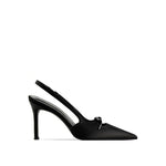 Hollow-out Bow French Satin Stiletto Heels - black