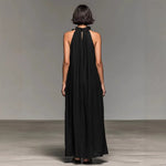 Resort Style Ruffled Halter Neck Sleeveless Maxi Dress- black
