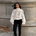 White Floral Pearl Textured Shirt