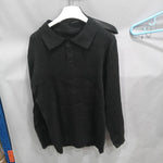 Men's Ribbed Long Sleeve Knit Polo Shirt - black