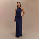 Bodycon Halter Backless Maxi Dresses - navy blue