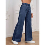 Elastic-Waist Wide-Leg Jeans - dark blue