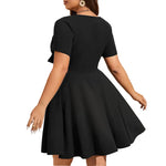 Black Tie Front Short Sleeve A-Line Mini Dress