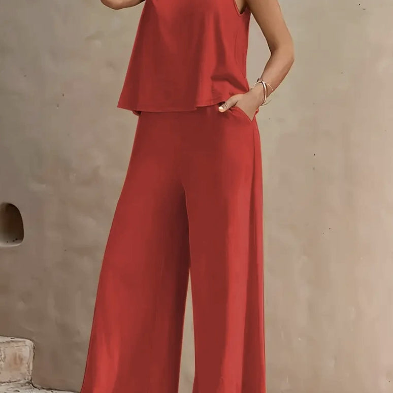 Elegant Casual Loose Pants Sets - red