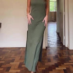 Halter Neck Open Back Slit Maxi Dress