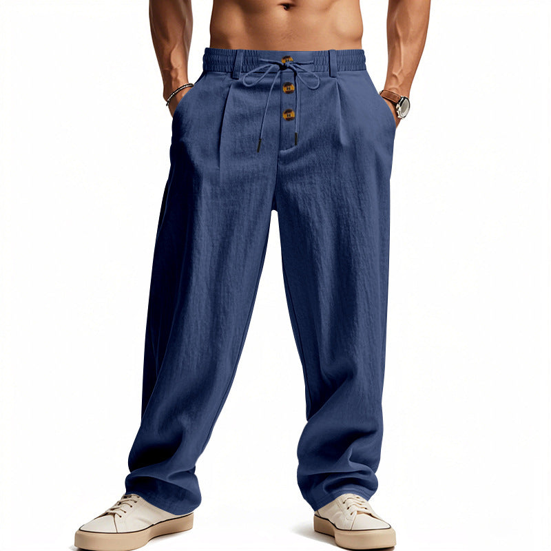 Breathable Cotton Linen Loose Pants - blue