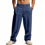 Breathable Cotton Linen Loose Pants - blue