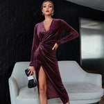 Long Sleeve Velvet Evening Midi Dresses
