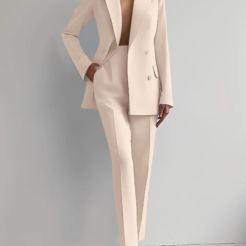 Single-breasted Jacket Top And Slim Fit Trousers Suit - cream
