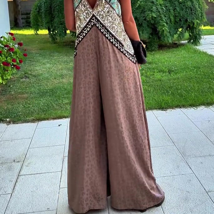 Ethnic Print Paneled Sleeveless Wide-Leg Jumpsuit