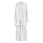 White Pleated Vest Cardigan Three-piece Wide-leg Pants Suit