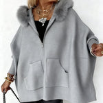 Plush Hooded Zip-up Knitted Jacket