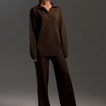 Cozy Chic Knit Pullover & Straight-Leg Pant Set - brown
