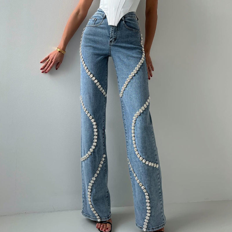 Loose Straight Leg Stone Denim Design Jeans