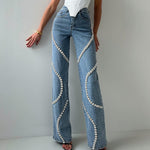 Loose Straight Leg Stone Denim Design Jeans