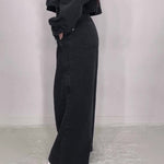 Denim Bandeau Zipper Jumpsuit & Jacket Set - black