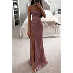 Split Suspender V-neck Maxi Dresses - pink
