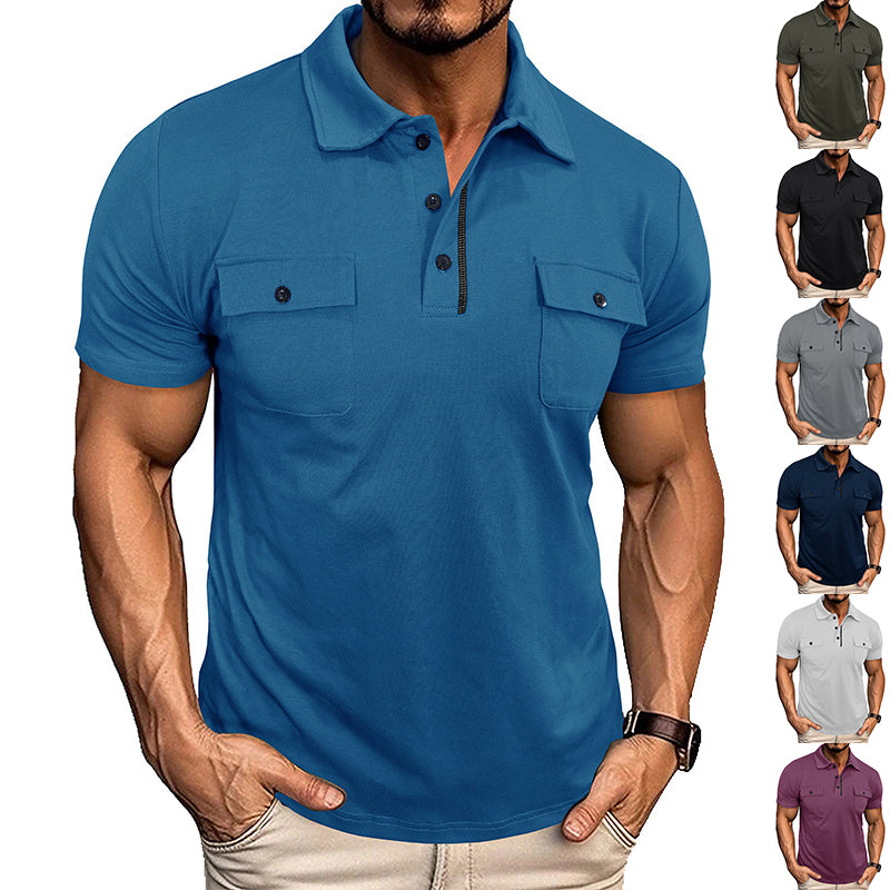 Lapel Button Polo Shirt With Pockets