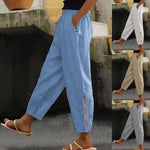Button-Adorned Bottom Hem Pants
